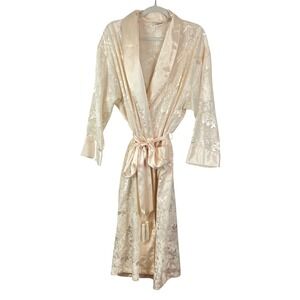 VTG Gold Label Victoria's Secret White Jacquard Floral‎ Satin Robe S Bridal